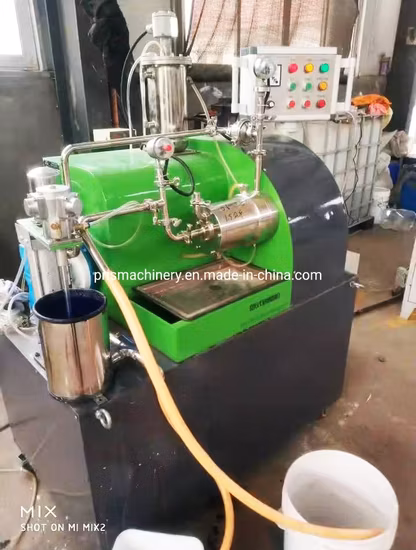 1L 실험실에서는 수성 잉크/마이크로캡슐 현탁제/형광 물질/구리 크롬 블랙(바 펜) 연삭용 수평 나노미터 샌드 비드 밀을 사용합니다.